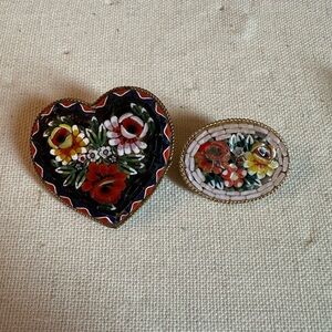Floral Micro Mosaic Brooch Set